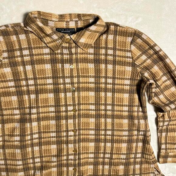 Susan Graver Weekend Cozy Soft Waffled Button Up Women's S Wispy Flare Campfire - Picture 2 of 9